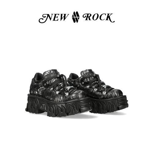 NEWROCK哥特朋克暗纹火焰厚底鞋