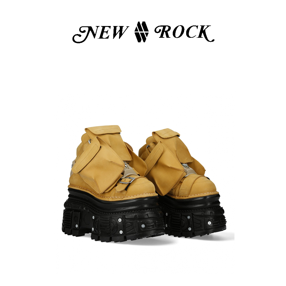 NEW ROCK新款西班牙潮牌小众设计重工机能战术口袋朋克厚底坦克鞋