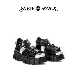 小众炫彩蓝朋克厚底增高凉鞋 NewRock西班牙潮牌夏季 罗马鞋