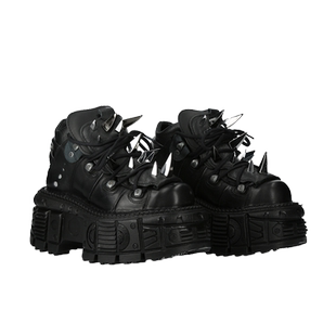 NEW ROCK新款限定小众设计暗黑朋克铆钉金属中帮厚底鞋