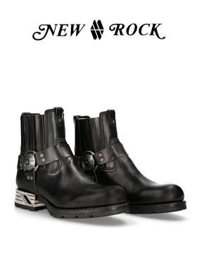 NEWROCK官方正品西班牙复古做旧简约手工真皮定制短筒摩托骑士靴
