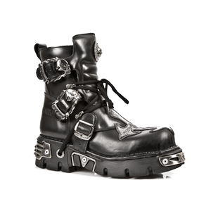 NEWROCK官方正品手工定制暗黑赛博朋克机车金属做旧厚底短筒靴