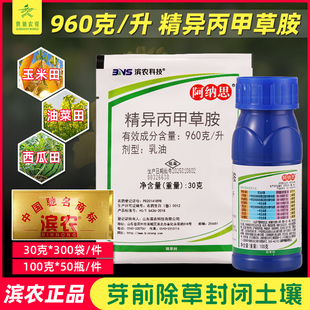 滨农阿纳思96%精异丙甲草胺 西瓜花生大豆苗前土壤封闭除草剂农药
