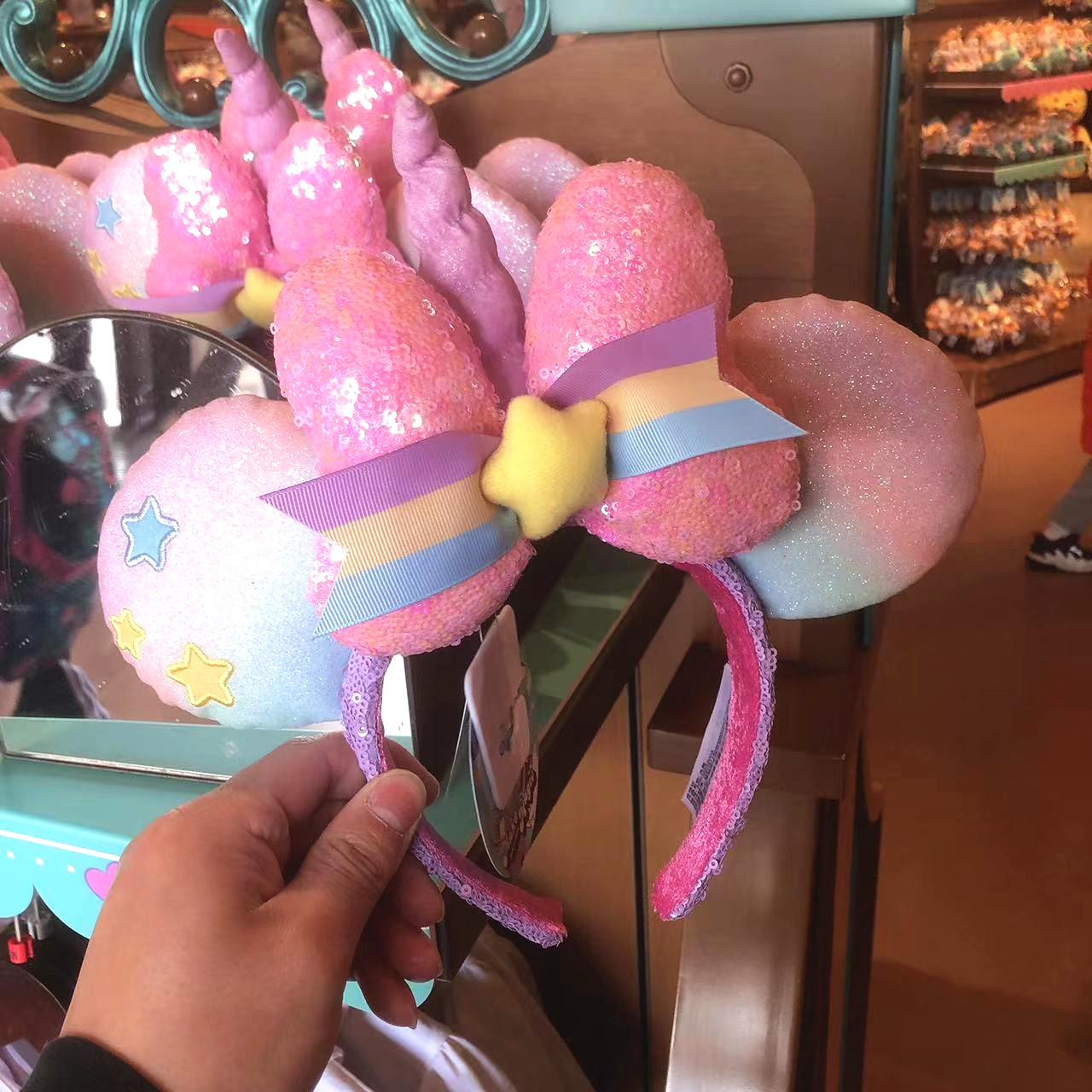 上海迪士尼乐园国内代购春日独角兽米妮彩虹发箍头箍发饰拍照