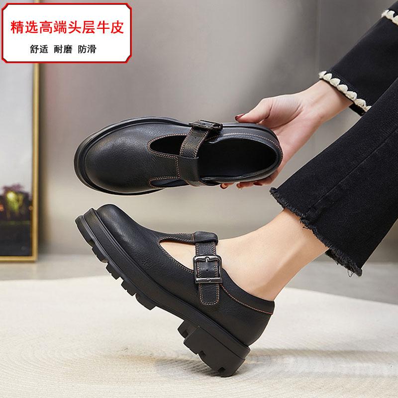 梁雅氏邦漆皮纯色单鞋复古厚底