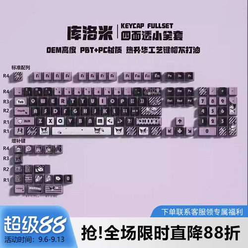 库洛米四面透键帽PBT五面热升华