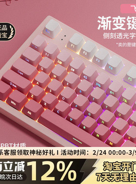 飞花侧刻PBT透光键帽樱花渐变粉原厂键盘键帽68/87/108键made68