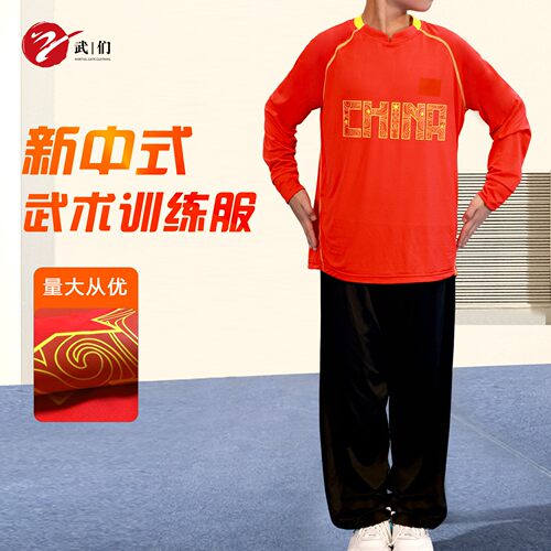 新款中式T恤长袖运动国家队功夫T恤武术跑步透气训练健身太极速干