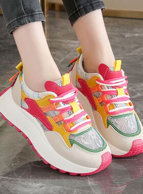厚底增高粉色透气女阿甘鞋2026爆款老爹鞋春季新款运动休闲鞋34码