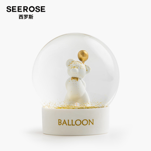 SEEROSE告白气球熊水晶球摆件原创送女朋友520情人节告白生日礼物