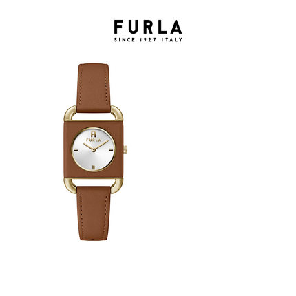 【节日礼物】FURLA芙拉手表小方块复古皮质棕色时尚石英女士