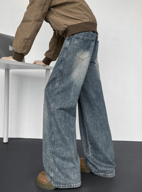 抖音品质潮流美式猫须纹水洗宽松牛仔裤B315-K26001-特p40控78