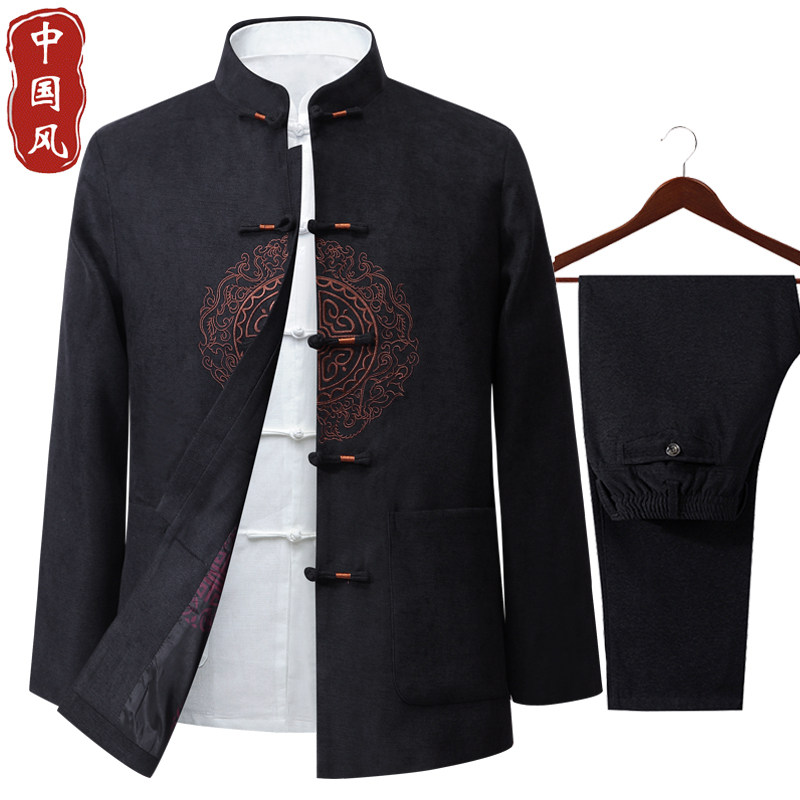 TANG COSTUME MENS JACKET SPRING AND AUTUMN NEW CHINESE WEDDING BANQUET BIRTHDAY LOOSE BIRTHDAY DRESS AUTUMN AND WINTER SUIT FOR THE ELDERLY