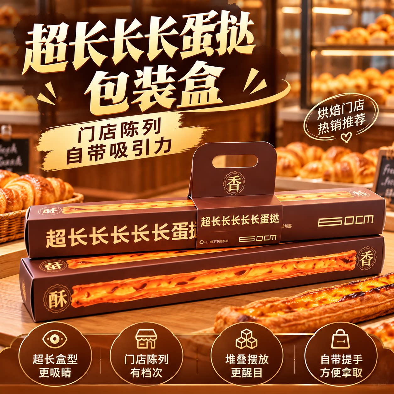 超长长长蛋挞一次性长条手提包装盒含内托私房烘焙店打卡引流神器