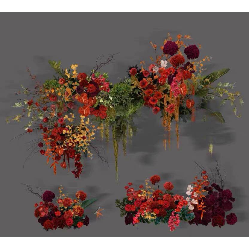 H111 红绿色婚礼花艺素材psd源文件红色婚礼泰式婚礼红黄婚礼效果