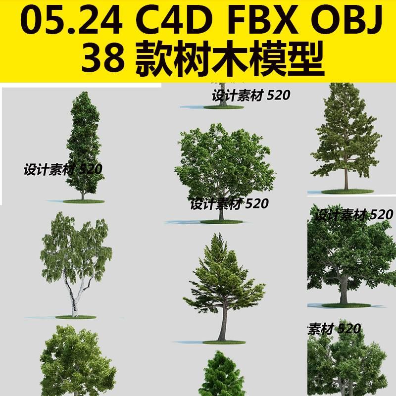 maya C4D FBX OBJ 3D树木椴树油松柏树梨树雪松模型自动发货-封面