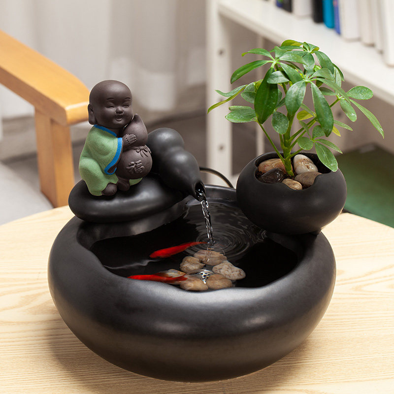 陶瓷流水摆件盆栽家居玄关办公室桌面水景招财小鱼缸创意喷泉礼品,家居饰品,流水摆件,淘宝优惠券,粉丝福利购,淘宝优惠卷