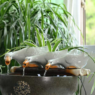 水缸自动循环流水造景摆件鱼池白鸭子创意装饰园艺庭院陶瓷小鸭子