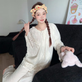 睡衣重工刺绣镂空花边梭织棉长袖 春秋新款 家居服 栀花清梦 Yase