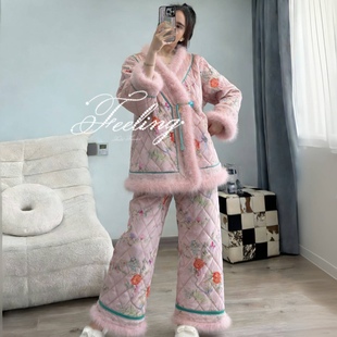 原创睡衣轻奢时尚 新款 加厚丝绒汉和服保暖家居服 三层夹棉冬季 法式