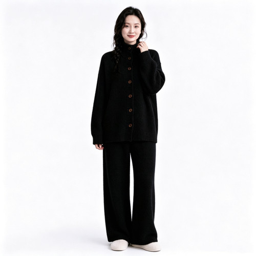 韩系甜美简约纯色半边绒睡衣女秋冬新款加厚保暖家居服套装可外穿