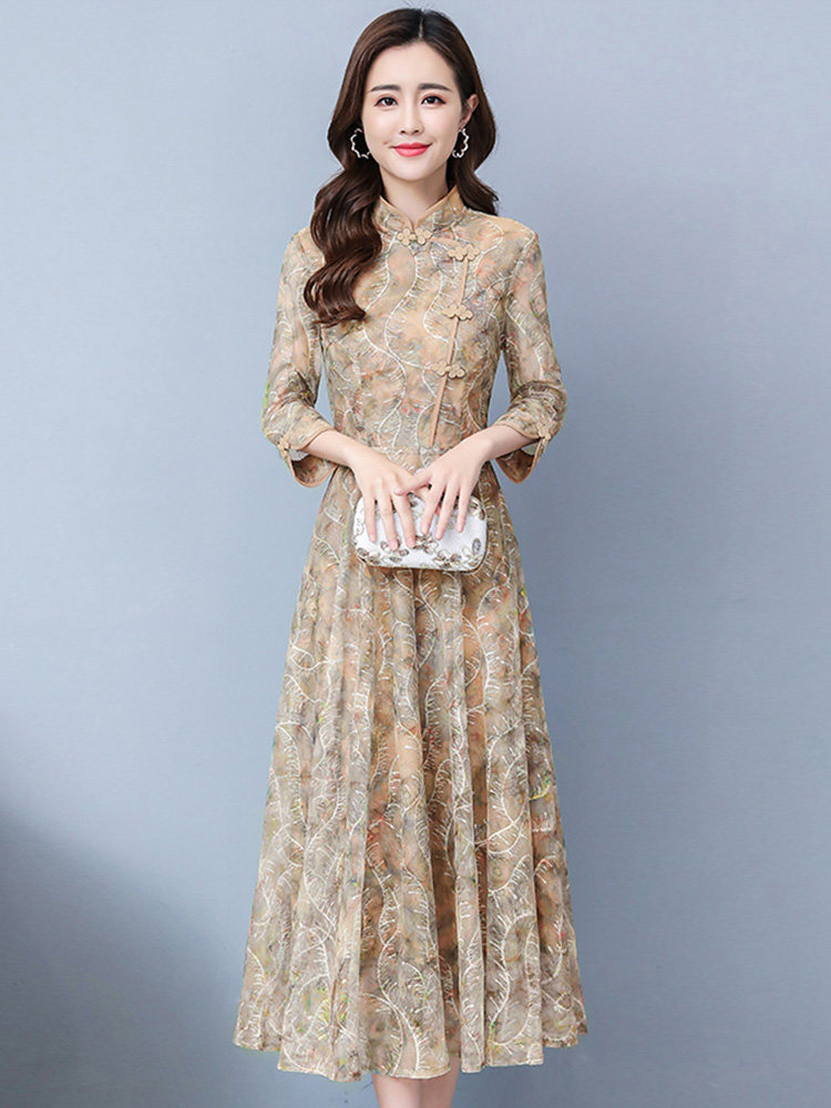 改良版旗袍2020年新款初秋装长袖高端大牌名媛气质蕾丝连衣裙春秋