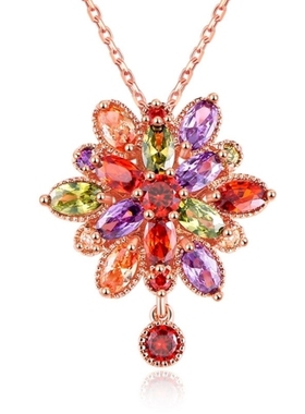 锆石项链新款七彩水晶长款首饰耳环气质网红龙女花潮个性锁骨吊坠