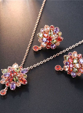 欧美时尚七彩锆石项链女轻奢设计感锁骨链高级感气质百搭颈链配饰