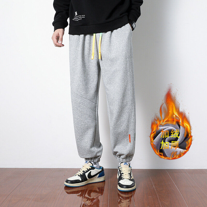 2023冬季新款男士加绒休闲卫裤青少年宽松运动裤XZ712-5-G63-P55图片