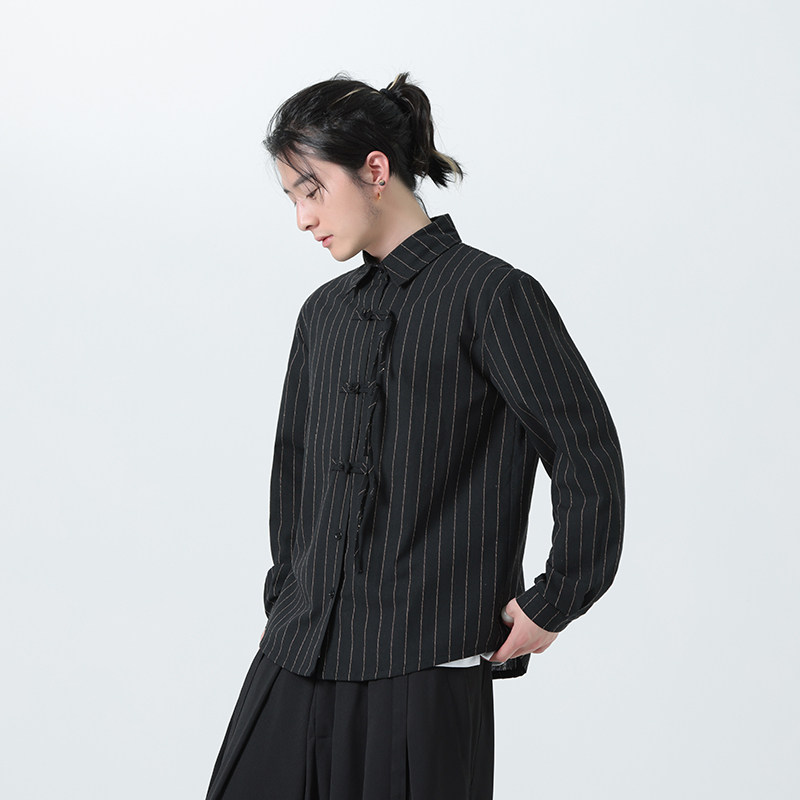 新中式亚麻长袖衬衫男高品质风棉麻条纹衬衣712-5-CS608-P65图片