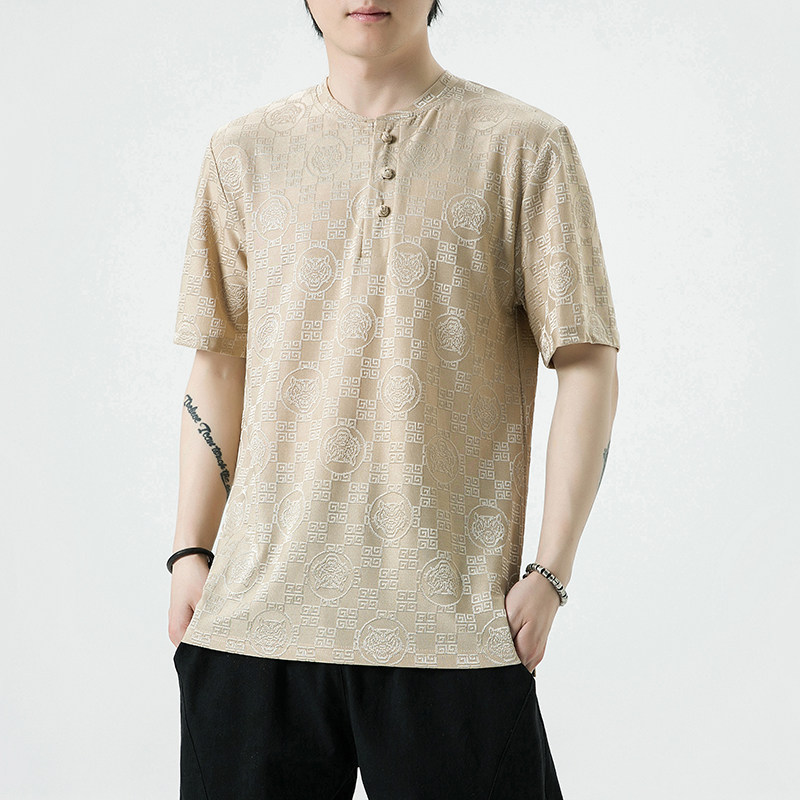 新中式夏季风冰丝提花短袖T恤青年半袖体恤XZ712-5-TX99-P50，男装T恤，星座1112-5（原712-5）