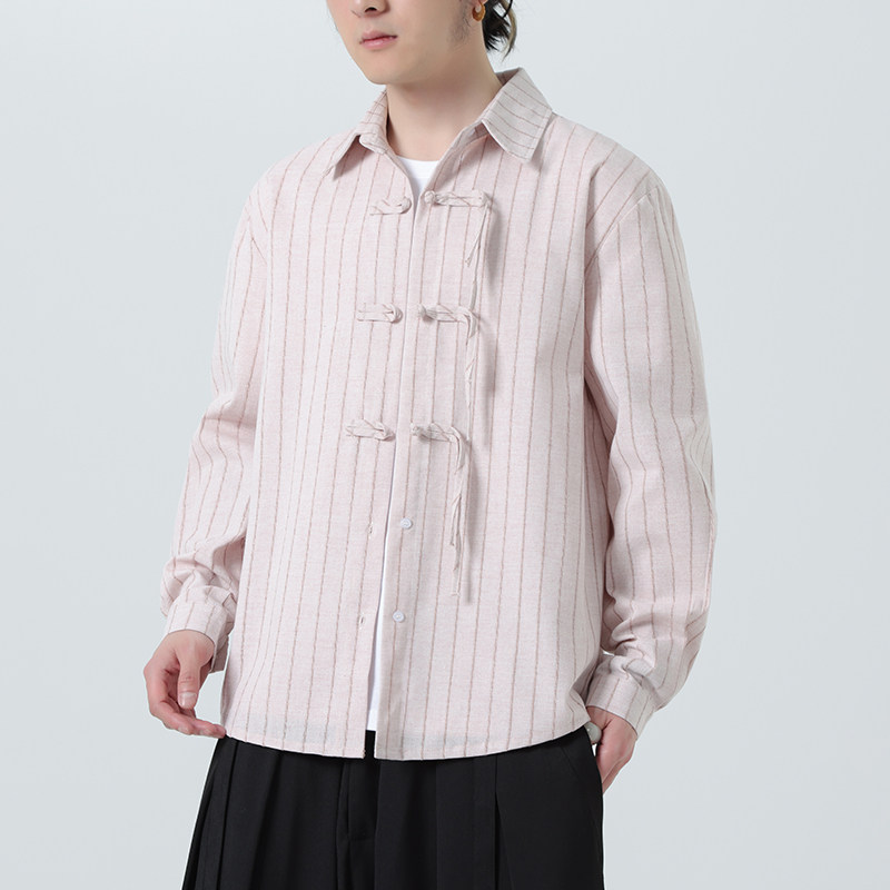 新中式亚麻长袖衬衫男高品质风棉麻条纹衬衣1112-5-CS608-P65,男装衬衫,星座1112-5（原712-5）