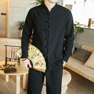 2022风男装棉麻长袖衬衣复古盘扣大码上衣XZ712-5-CS08-P60图片