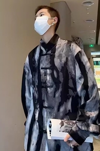 新中式男装水墨扎染衬衫长袖盘扣风唐装外套712-5-0101-P38图片