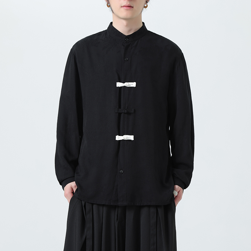 新中式夏季薄款提花冰丝长袖衬衫大码风衬衣1112-5-CS611-P55，男装衬衫，星座1112-5（原712-5）