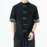 新中式夏季棉麻短袖衬衣宽松复古茶居士上衣XZ1112-5-CS90-P45，男装T恤，星座1112-5（原712-5）