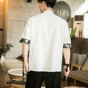风春夏棉麻短袖衬衫男新中式复古盘扣衬衣XZ712-5-CS89-P35图片