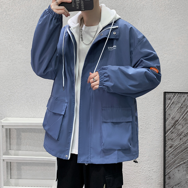 网络图秋季港风直播假两件连帽冲锋衣外套夹克712-5-JK303-P75,男装夹克,星座1112-5（原712-5）
