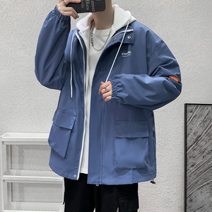 网络图秋季港风直播假两件连帽冲锋衣外套夹克712-5-JK303-P75