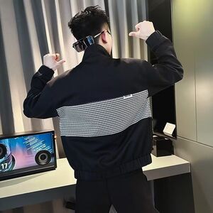 网络图拼色夹克春秋季港风宽松学生休闲外套1112-5-8008-P85图片