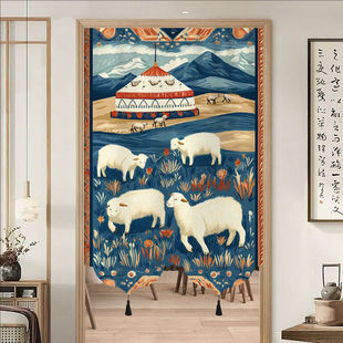 蒙古族餐厅包间隔断帘厨房洗手间装饰内蒙民宿挂帘定制民族风门帘