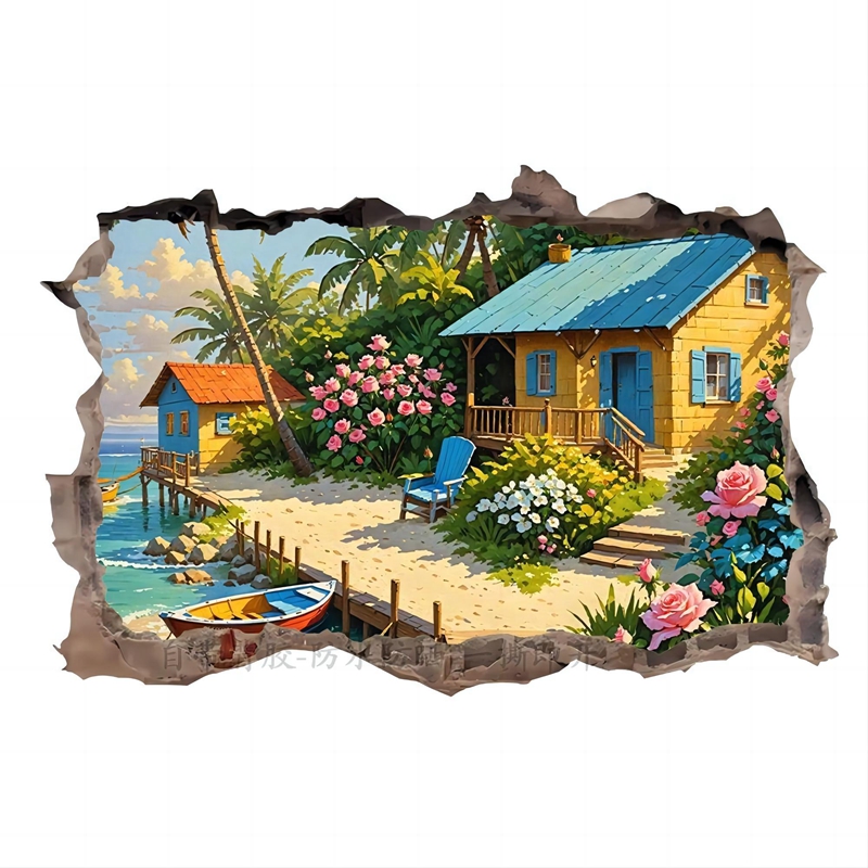 3D立体唯美海报风景墙贴玻璃自粘车贴创意贴纸卧室客厅装饰壁纸潮