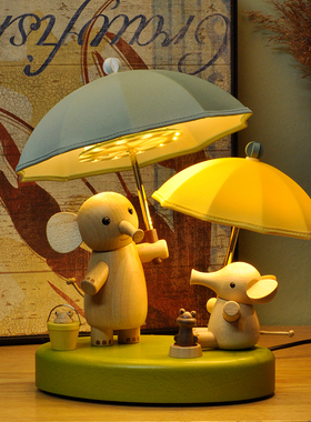 jeancard小夜灯木质床头充电床头氛围台灯小孩闺蜜女生日搬家礼物