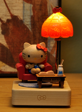 jeancard木质HelloKitty小夜灯充电床头台灯送小孩女生日结婚礼物
