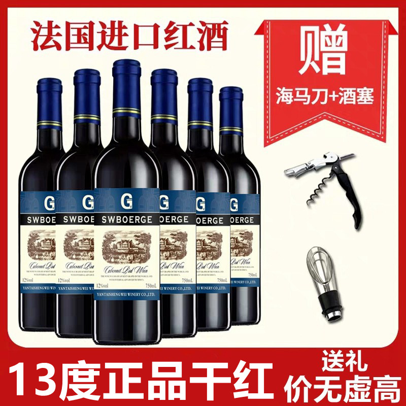 正品红酒干红葡萄酒6支整箱750ml*6原酒进口 送海马刀酒塞