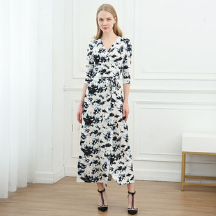 印花系带显瘦性感气质长裙V领修身 新款 DVF 2026裹身裙夏季 高端新品