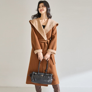 现货速发-高端25新品爱丁堡老花双色绵羊毛双面呢老钱风连帽大衣