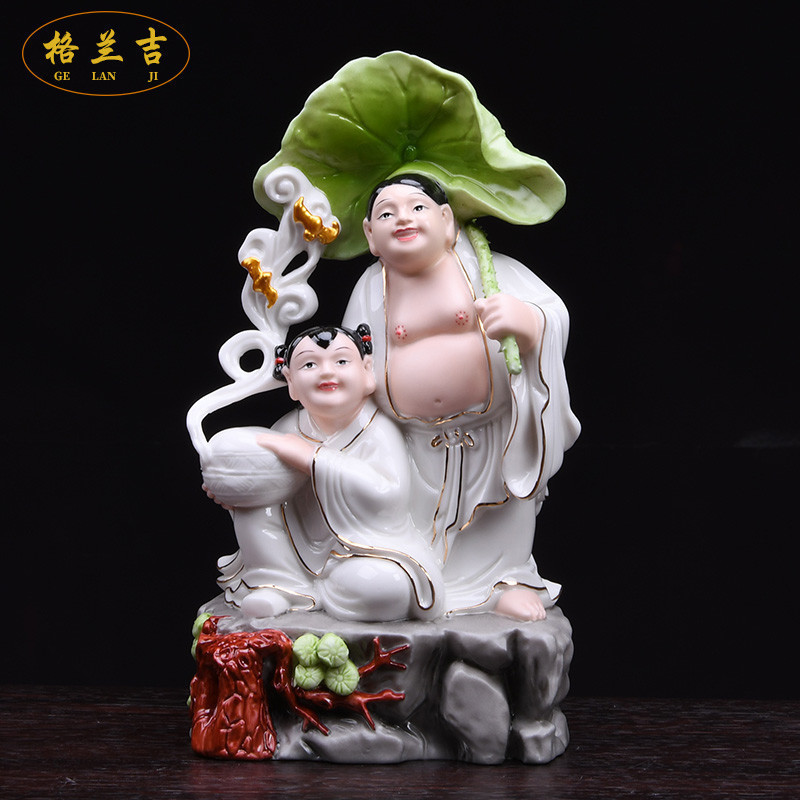 德化陶瓷和合摆件卧室婚房摆设陶瓷白瓷娃娃结婚礼品家居中式摆设