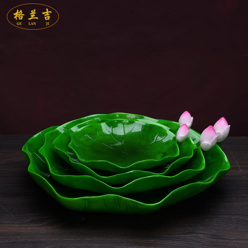 德化陶瓷客厅佛前莲花荷叶供果盘