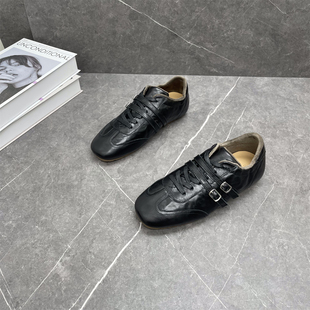 真皮德训鞋 羊皮加绒玛丽珍女2025秋冬新款 双排扣舒适平底芭蕾舞鞋